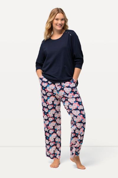Veliki brojevi Pidžama s cvjetnim prinotom na nogavicama moda za punije