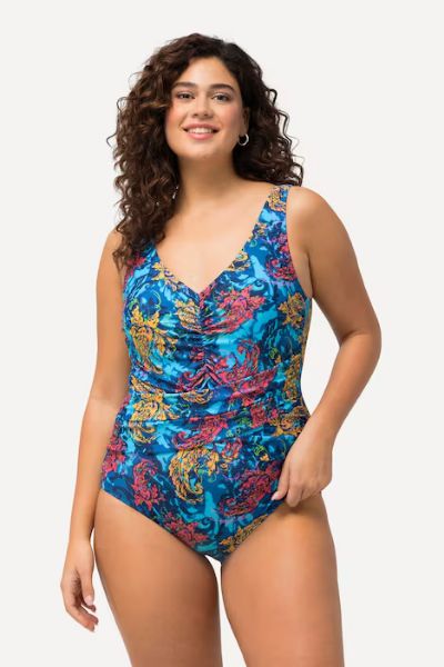 Veliki brojevi Kupaći kostim jednodijelni V ovratnik cvjetni motiv moda za punije