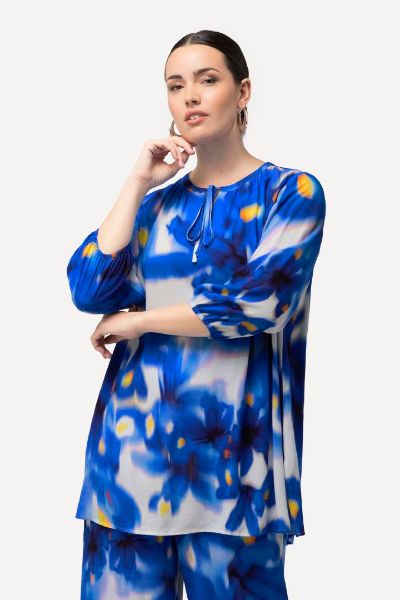 Veliki brojevi Tunika s cvjetnim printom i vezanjem na ovratniku moda za punije