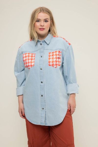 Veliki brojevi Košulja traper s printom na džepovima moda za punije