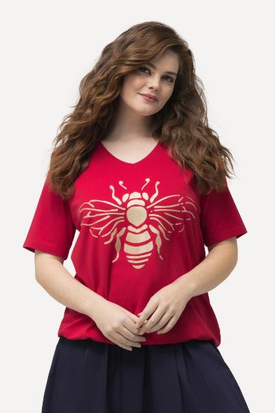 Veliki brojevi Majica kratkih rukava V ovratnika s printom pčele moda za punije