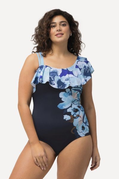 Veliki brojevi Kupaći kostim jednodijelni s volanom cvjetnog printa moda za punije