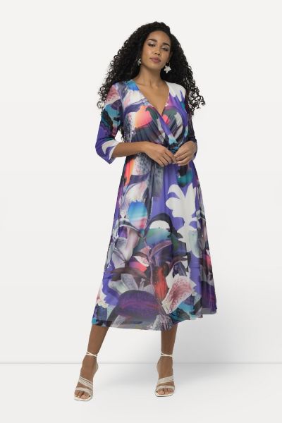 Veliki brojevi Haljina elegantna cvjetnog printa 3/4 rukavi moda za punije