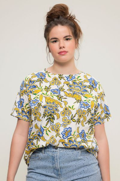 Veliki brojevi Majica cvjetnog printa kratkih rukava moda za punije