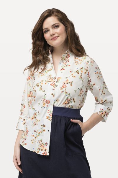 Veliki brojevi Bluza povišenog ovratnika cvjetnog printa moda za punije