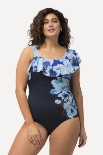 Plus size veliki brojevi Kupaći kostim jednodijelni s volanom cvjetnog printa za punije