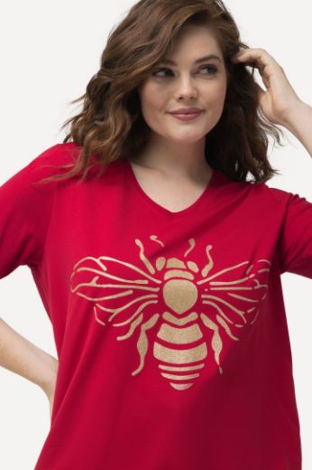 Plus size veliki brojevi Majica kratkih rukava V ovratnika s printom pčele za punije