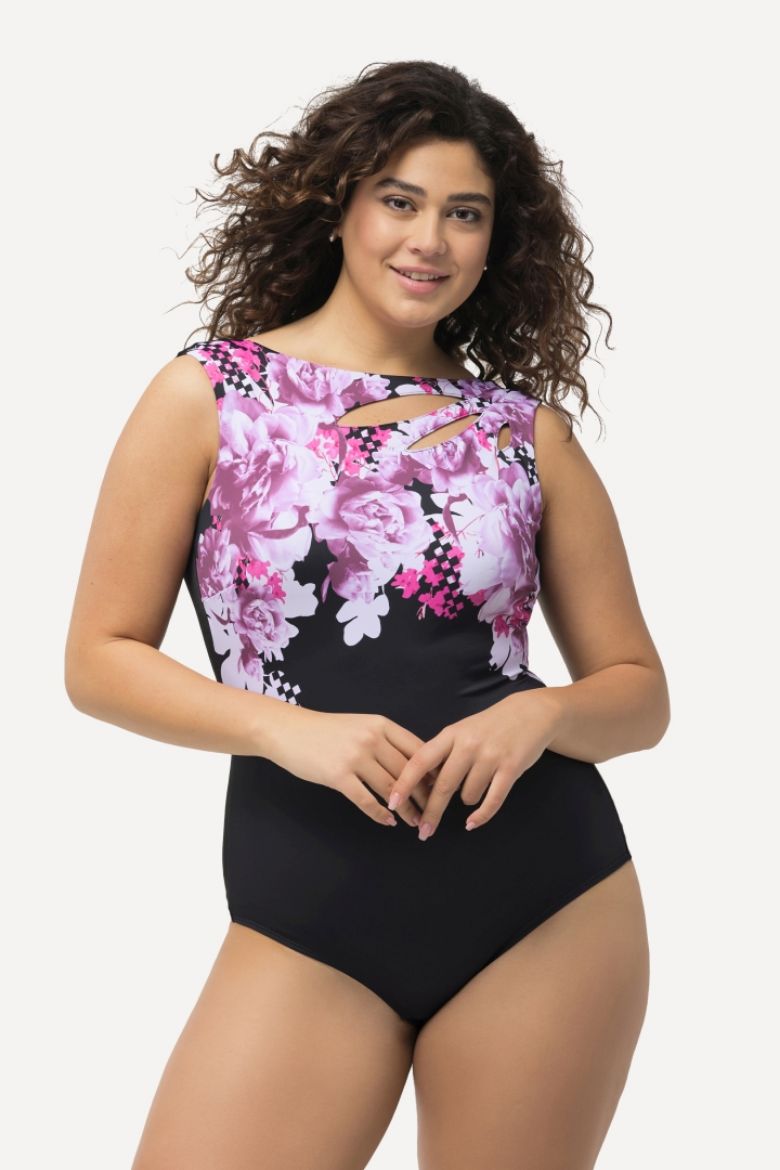 Plus size veliki brojevi Kupaći kostim jednodijelni s otvorima cvjetnog printa za punije