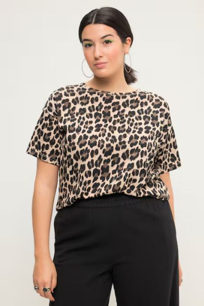 Veliki brojevi Majica kratkih rukava s leopard printom moda za punije