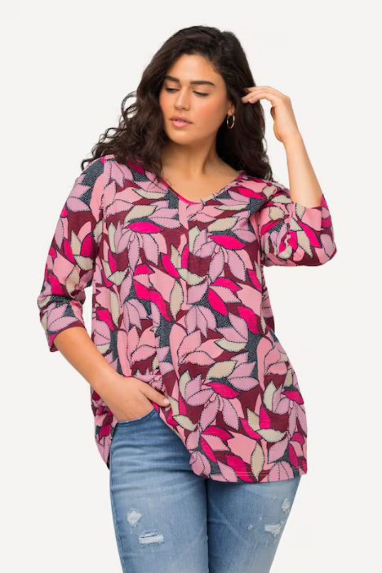 Plus size veliki brojevi Majica 3/4 rukavi motiv listova za punije