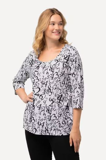 Plus size veliki brojevi Majica 3/4 rukavi s printom brojeva za punije