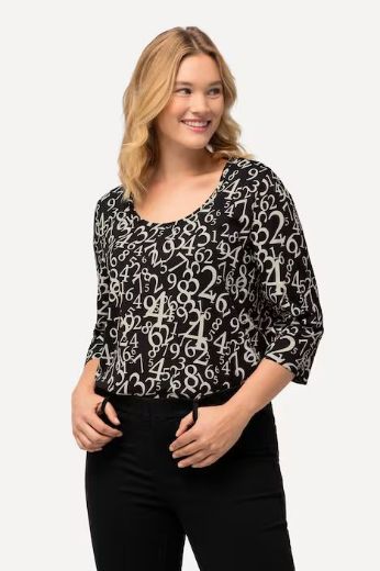 Plus size veliki brojevi Majica 3/4 rukavi s printom brojeva za punije