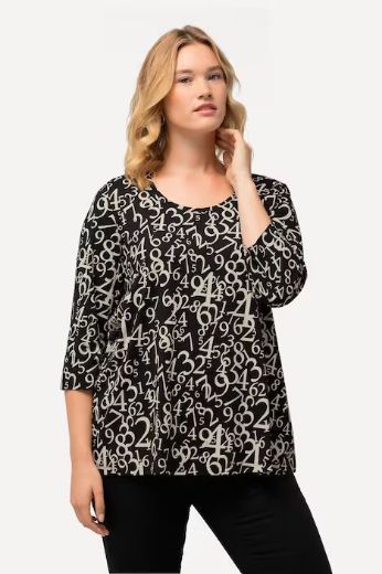 Plus size veliki brojevi Majica 3/4 rukavi s printom brojeva za punije