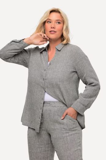 Plus size veliki brojevi Bluza lanena V ovratnik za punije