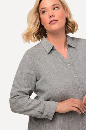 Plus size veliki brojevi Bluza lanena V ovratnik za punije