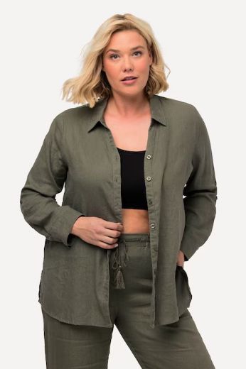 Plus size veliki brojevi Bluza lanena V ovratnik za punije