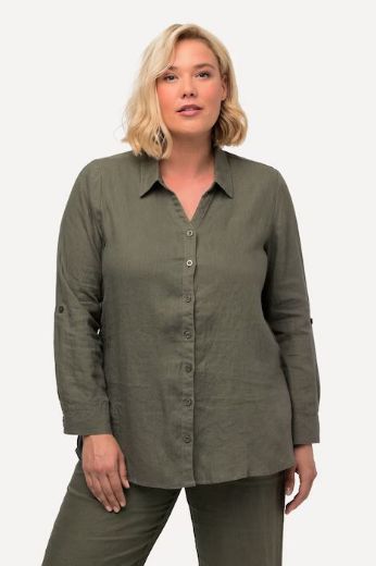 Plus size veliki brojevi Bluza lanena V ovratnik za punije