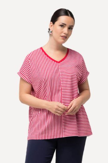 Plus size veliki brojevi Majica V ovratnika kratkih rukava na pruge za punije