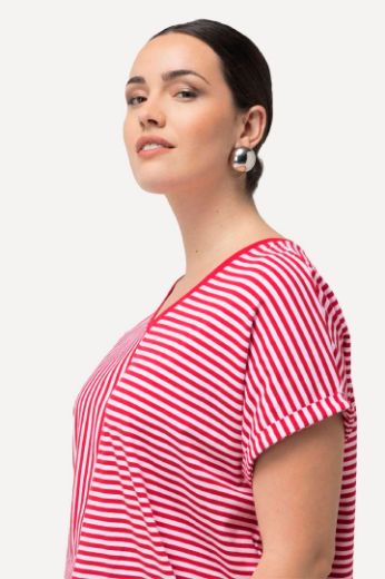 Plus size veliki brojevi Majica V ovratnika kratkih rukava na pruge za punije