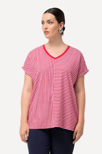 Plus size veliki brojevi Majica V ovratnika kratkih rukava na pruge za punije