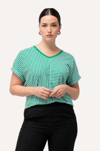 Plus size veliki brojevi Majica V ovratnika kratkih rukava na pruge za punije