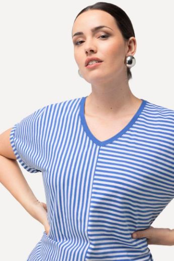 Plus size veliki brojevi Majica V ovratnika kratkih rukava na pruge za punije