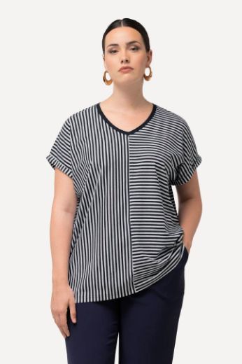 Plus size veliki brojevi Majica V ovratnika kratkih rukava na pruge za punije