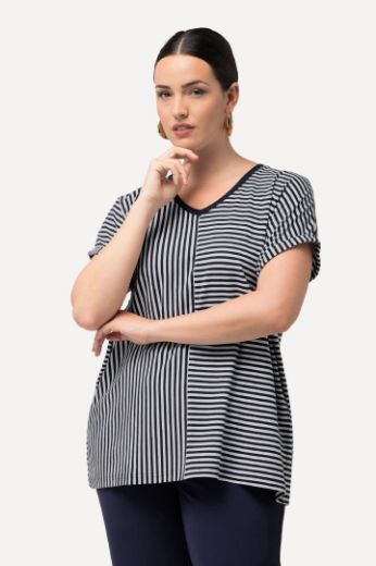 Plus size veliki brojevi Majica V ovratnika kratkih rukava na pruge za punije