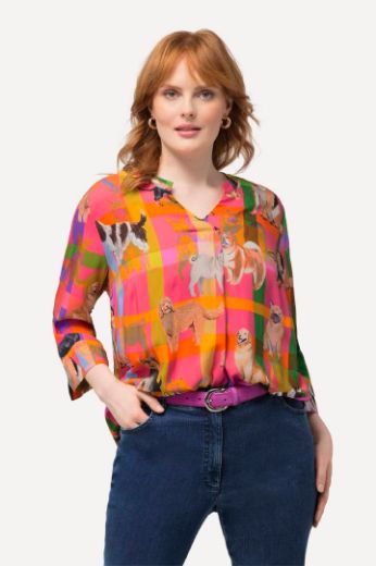 Plus size veliki brojevi Bluza V ovratnika s printom psa za punije