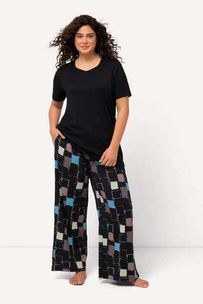 Veliki brojevi Pidžama kratkih rukava geometrijskog printa na nogavicama moda za punije