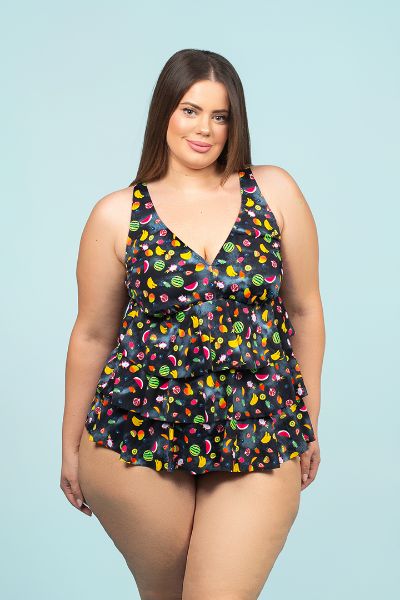 Veliki brojevi Kupaći kostim Tankini s volanima i printom voća moda za punije