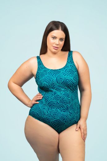 Plus size veliki brojevi Kupaći kostim jednodijelni sportski s printom valova za punije