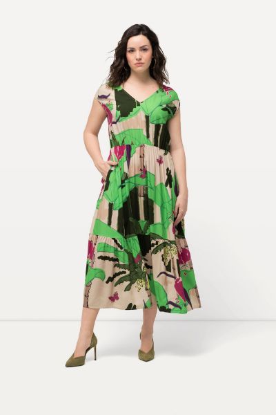 Veliki brojevi Haljina V-izreza elastičnog struka moda za punije