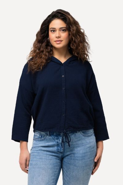 Veliki brojevi Bluza s 3/4 rukavima i kapuljačom moda za punije