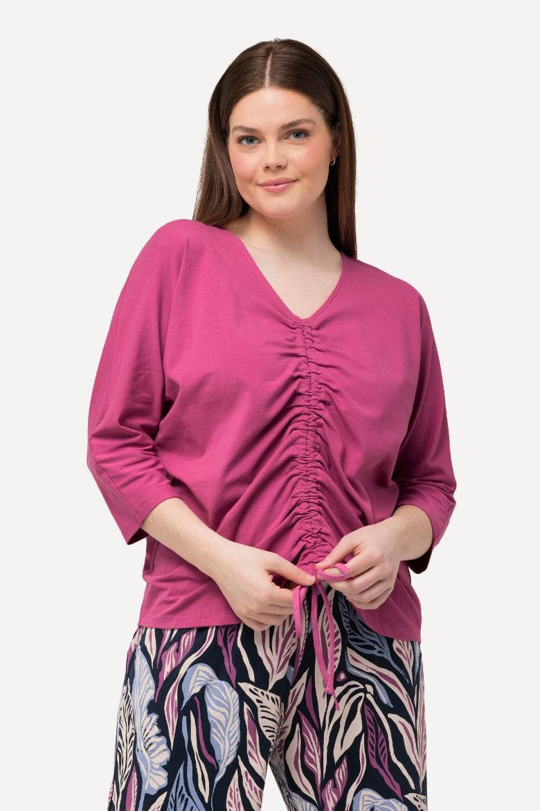 Plus size veliki brojevi Majica 3/4 rukava s naborima za punije