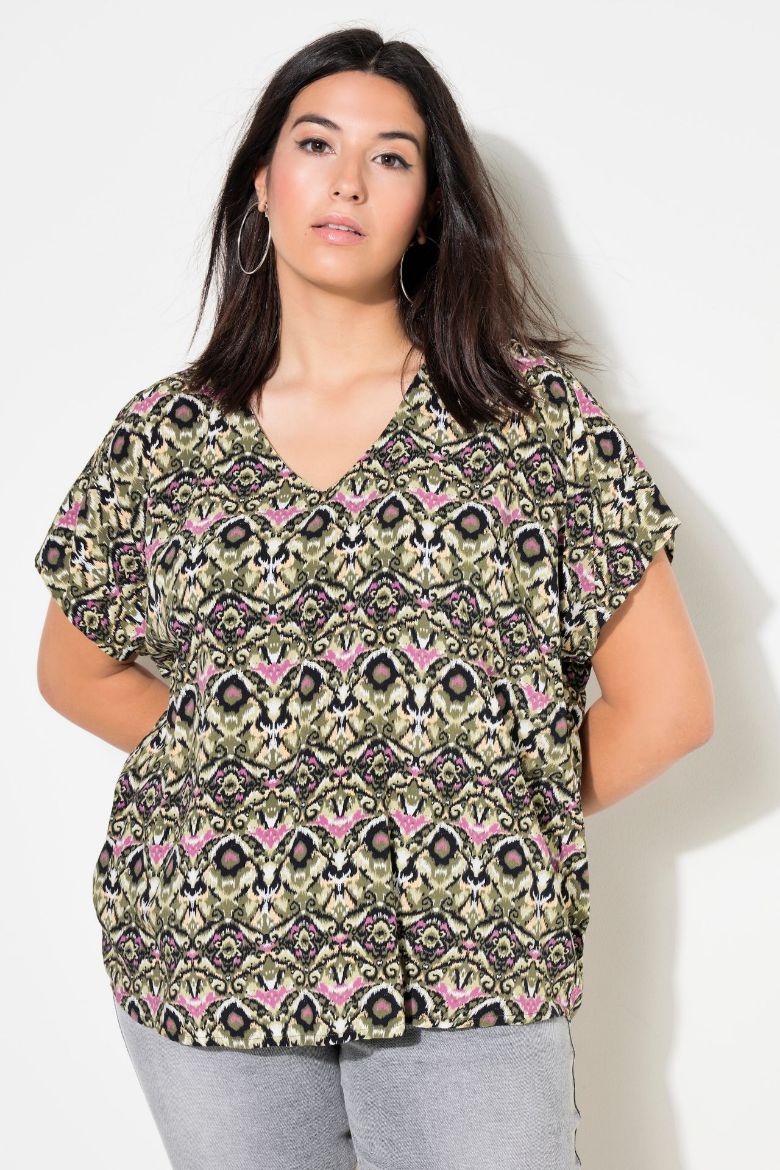 Plus size veliki brojevi Bluza spuštenih rukava V ovratnika za punije