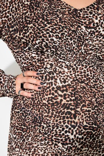 Plus size veliki brojevi Haljina dugih rukava s leopard printom za punije