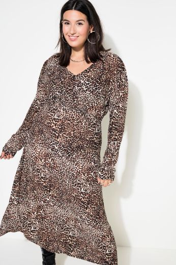 Plus size veliki brojevi Haljina dugih rukava s leopard printom za punije