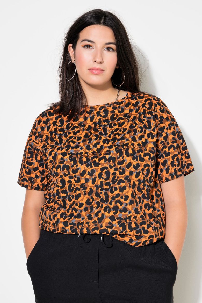 Plus size veliki brojevi Majica kratkih rukava s leopard printom za punije