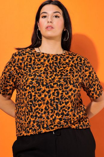 Plus size veliki brojevi Majica kratkih rukava s leopard printom za punije