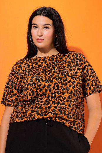 Plus size veliki brojevi Majica kratkih rukava s leopard printom za punije