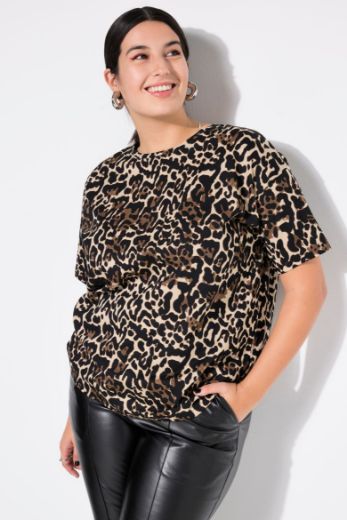 Plus size veliki brojevi Majica kratkih rukava s leopard printom za punije