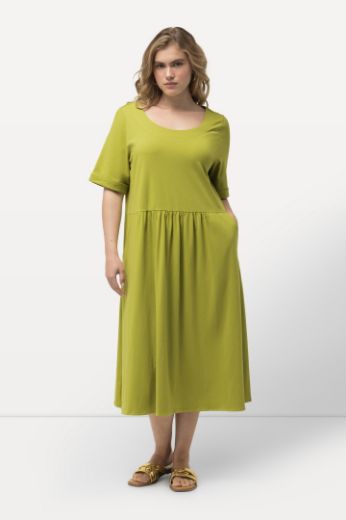 Plus size veliki brojevi Haljina midi kratkih rukava okruglog izreza za punije