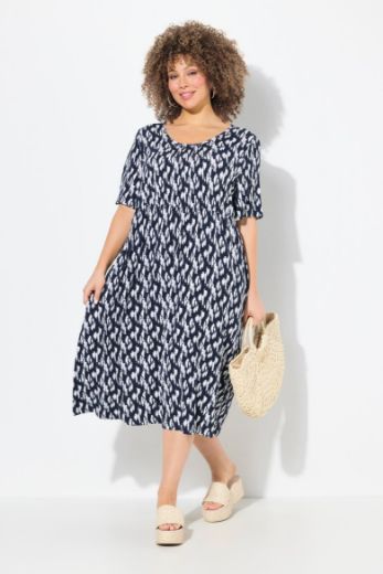 Plus size veliki brojevi Haljina midi kratkih rukava okruglog ovratnika za punije
