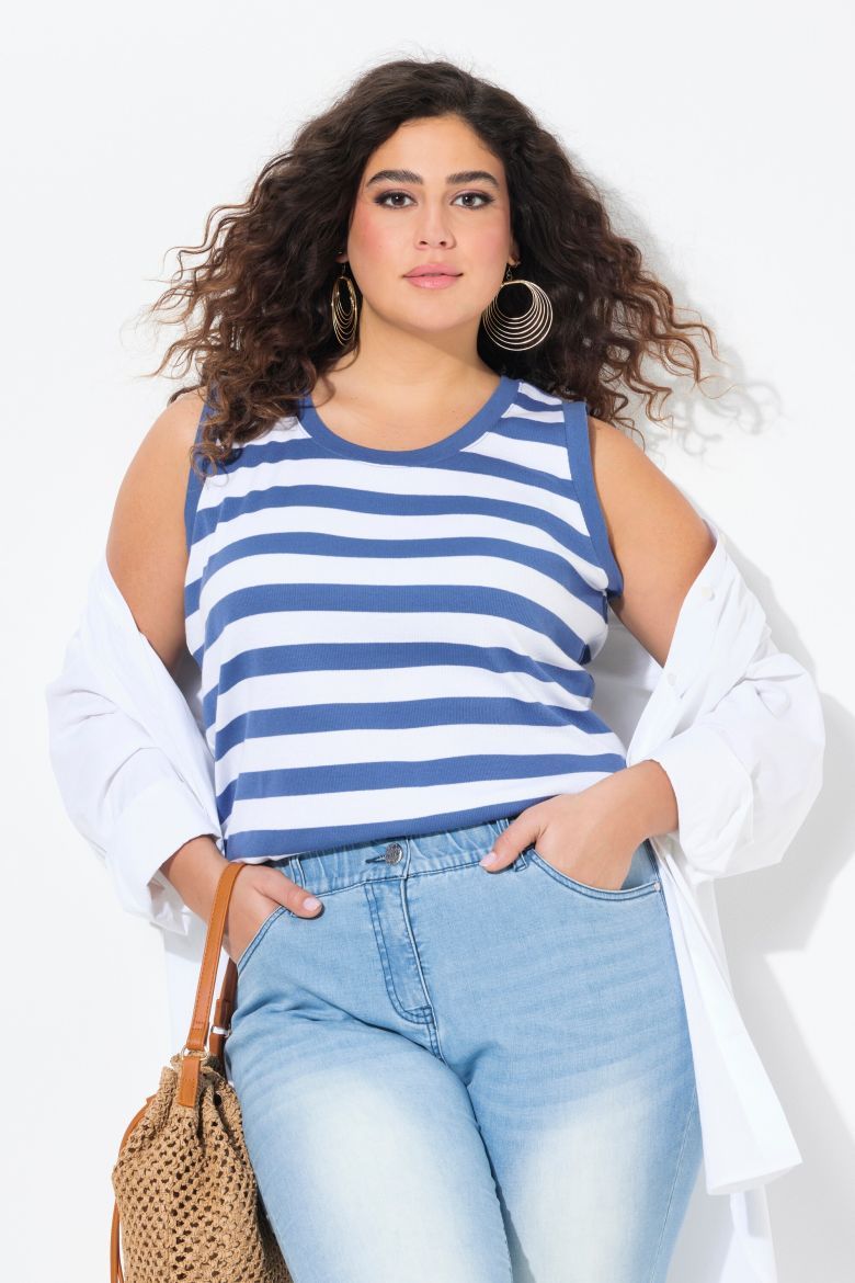 Plus size veliki brojevi Majica bez rukava na pruge za punije