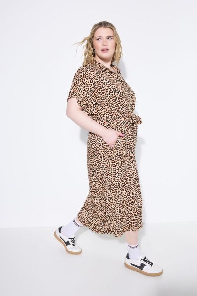 Veliki brojevi Haljina midi s leopard uzorkom moda za punije