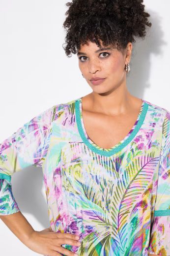 Plus size veliki brojevi Tunika A-kroja, print perja za punije