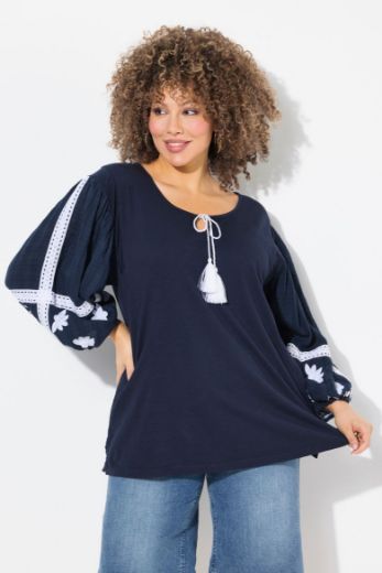 Plus size veliki brojevi Bluza dugih rukava s ukrasnim vezom za punije