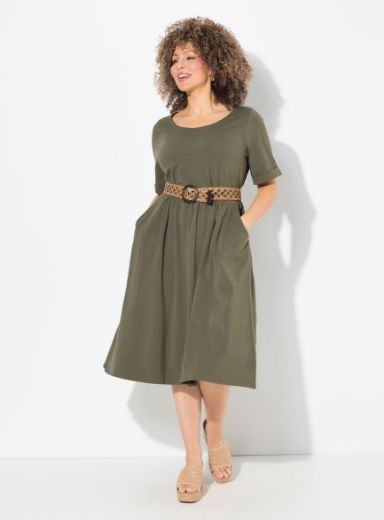 Plus size veliki brojevi Haljina midi kratkih rukava okruglog izreza za punije