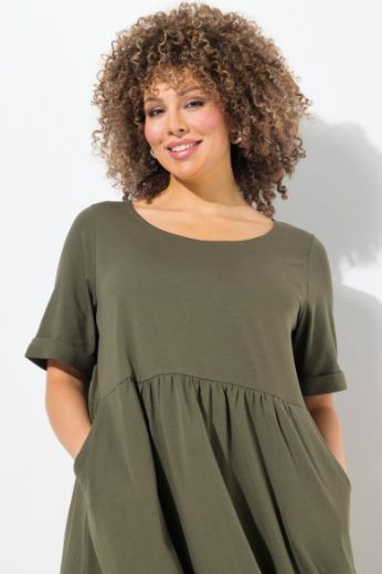Plus size veliki brojevi Haljina midi kratkih rukava okruglog izreza za punije